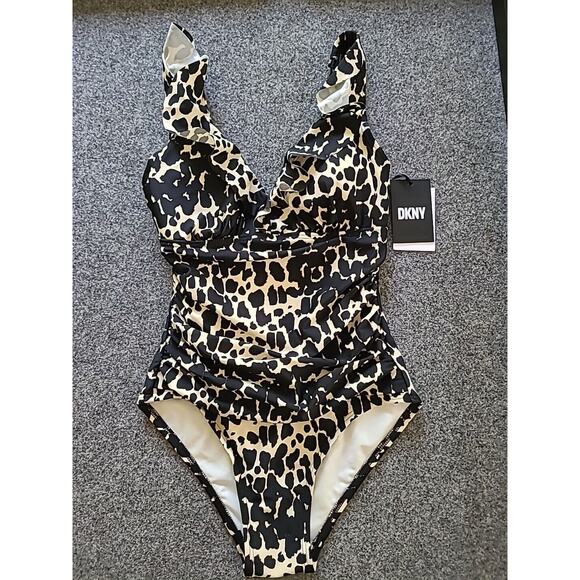Dkny Women's COW Printed Underwire Tummy Control One-Piece Swimsuit Size 4 NWT - Picture 5 of 5